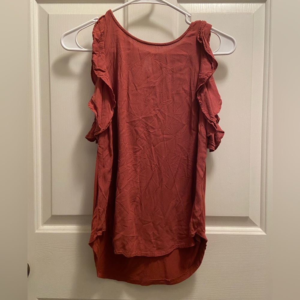 Ruffle Sleeve Rust Colored Top
